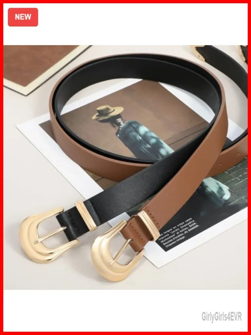 Women's Western Faux Leather Belt with Gold Buckle Cowgirl Country Rodeo Belt